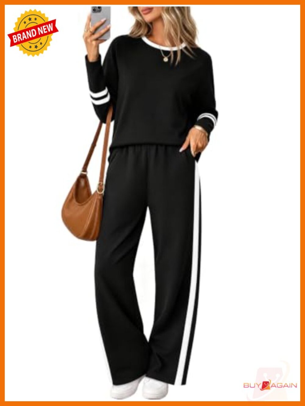 Women's 2-Piece Wide Leg Pant Set Lounge Outfit Long Sleeve Crewneck